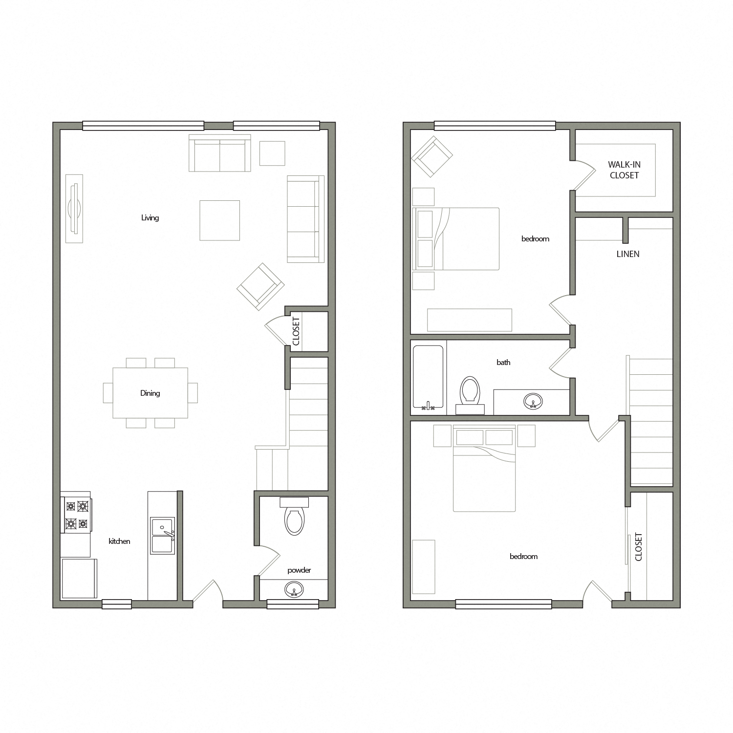 Floor plan for 2 beds, 1.5 baths, 1218 sqft